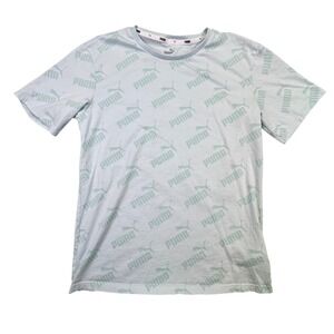 Puma All Over Logo T Shirt Light‎ Blue Short Sleeve Casual Women Size S